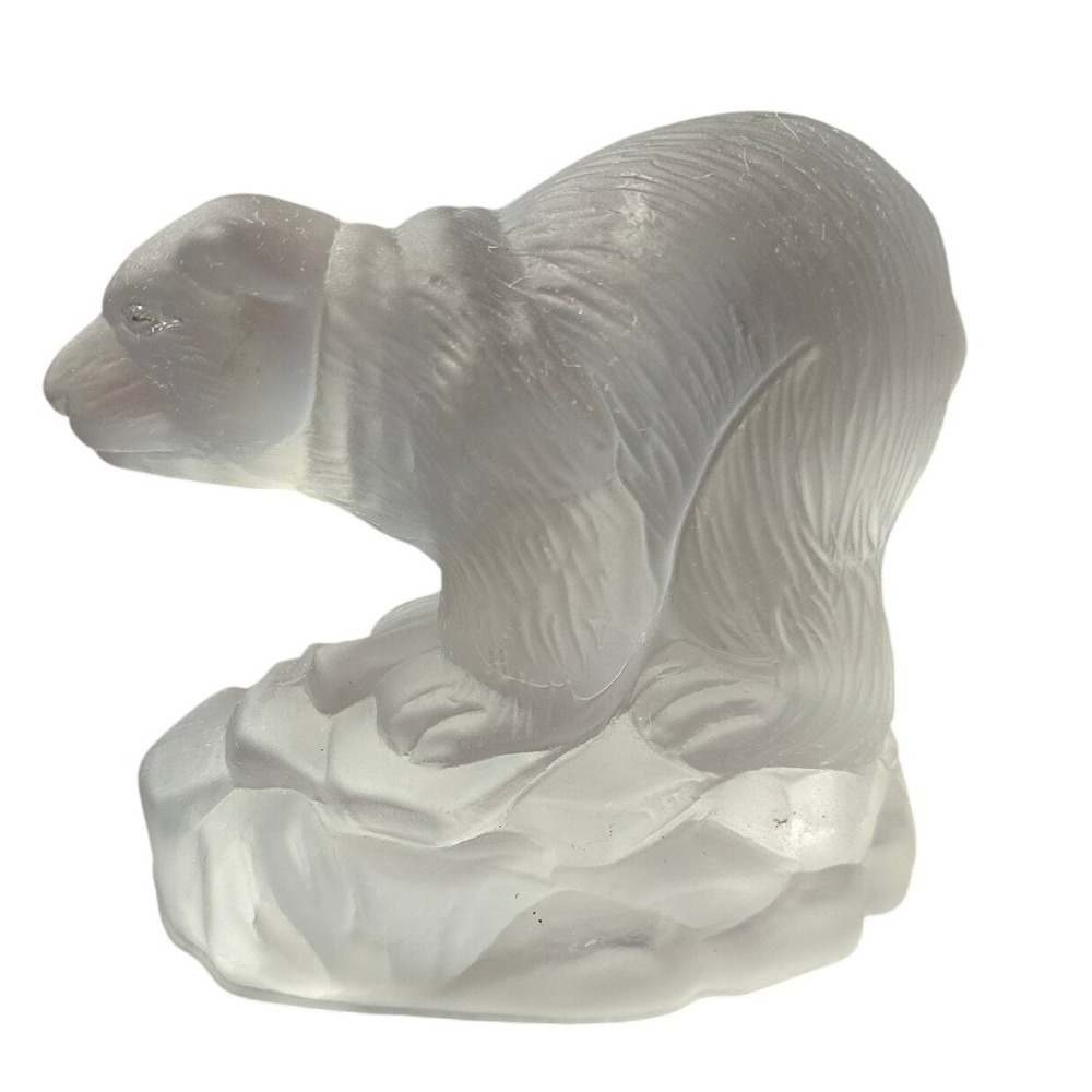 Vintage Frosted Glass Polar Bear Figurine on Ice Floe Made in Taiwan ROC